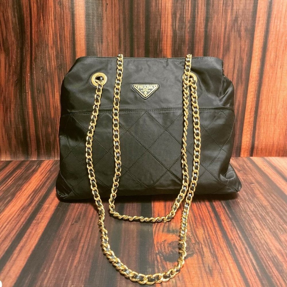Prada Tessuto Quilted Gold Chain Shoulder Bag